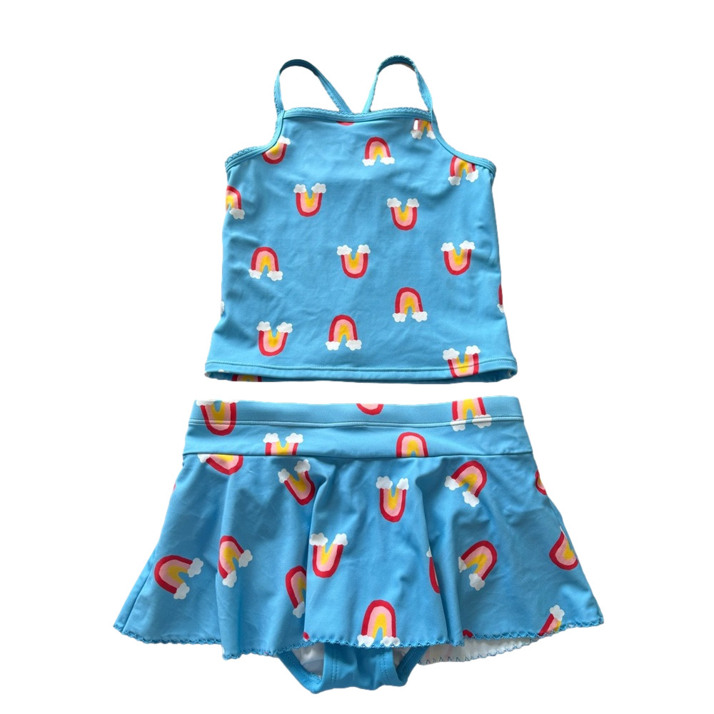 Hanna Andersson Rainbow Two-Piece Tankini 10 Ruffle Skirt Swimsuit Beach Pool